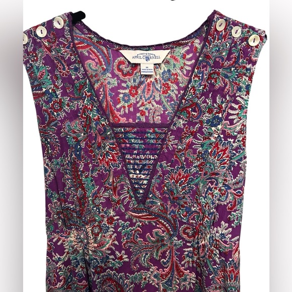 April Cornell purple paisley print sleeveless dress size medium - Picture 2 of 7